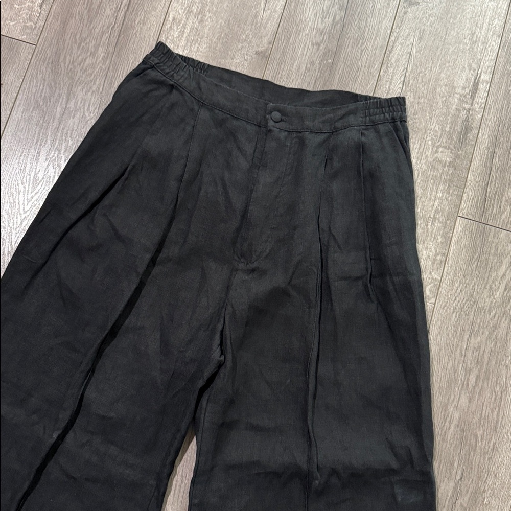 SLEEPER black 100% linen wide leg trouser’s L - Picture 3 of 7